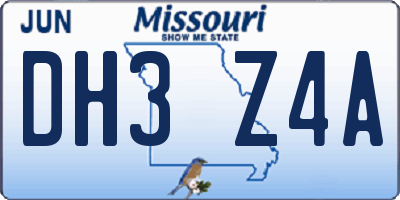 MO license plate DH3Z4A