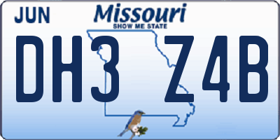 MO license plate DH3Z4B