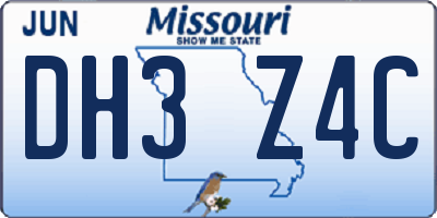 MO license plate DH3Z4C