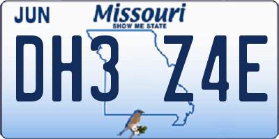 MO license plate DH3Z4E