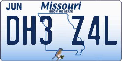 MO license plate DH3Z4L