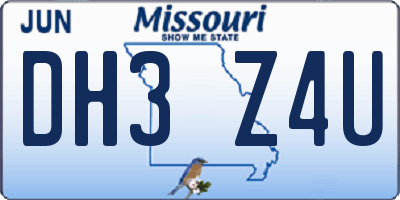 MO license plate DH3Z4U