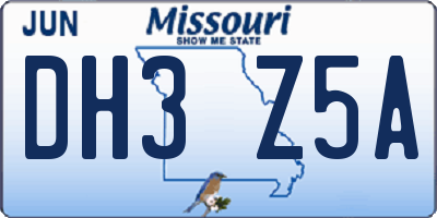MO license plate DH3Z5A