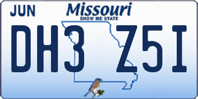 MO license plate DH3Z5I