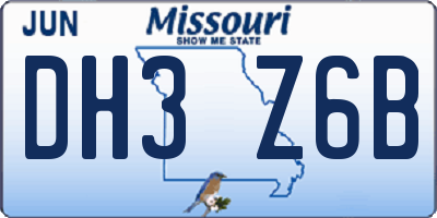 MO license plate DH3Z6B