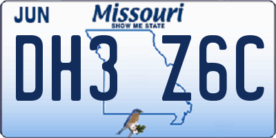 MO license plate DH3Z6C