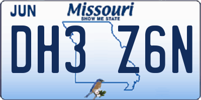 MO license plate DH3Z6N