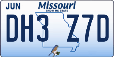 MO license plate DH3Z7D