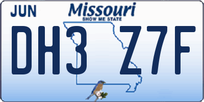 MO license plate DH3Z7F