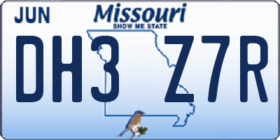 MO license plate DH3Z7R