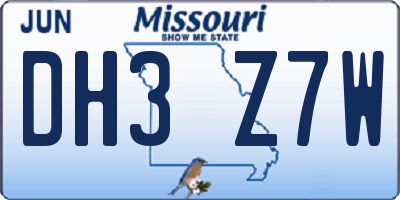 MO license plate DH3Z7W