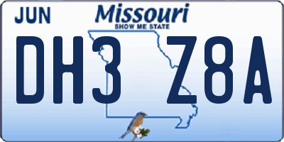 MO license plate DH3Z8A