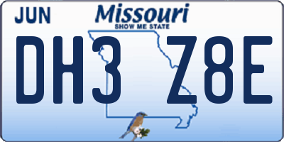 MO license plate DH3Z8E