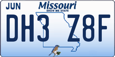 MO license plate DH3Z8F