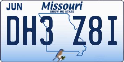 MO license plate DH3Z8I