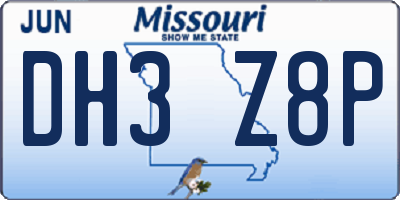 MO license plate DH3Z8P
