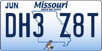 MO license plate DH3Z8T