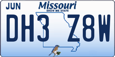 MO license plate DH3Z8W