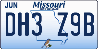 MO license plate DH3Z9B