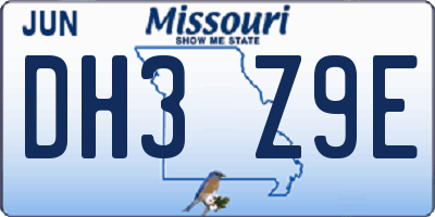 MO license plate DH3Z9E