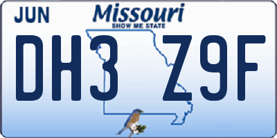 MO license plate DH3Z9F