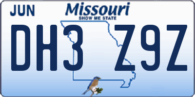 MO license plate DH3Z9Z