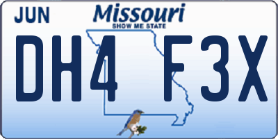 MO license plate DH4F3X