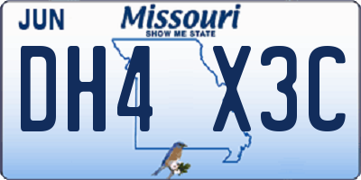 MO license plate DH4X3C