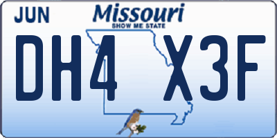 MO license plate DH4X3F