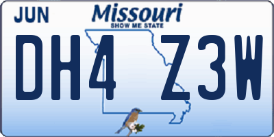 MO license plate DH4Z3W