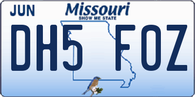 MO license plate DH5F0Z
