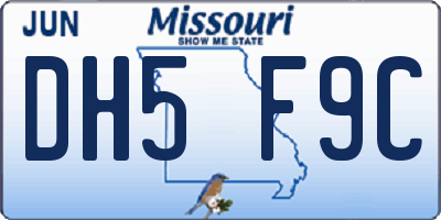 MO license plate DH5F9C