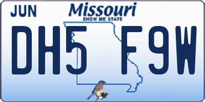 MO license plate DH5F9W