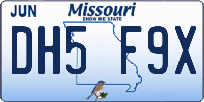 MO license plate DH5F9X
