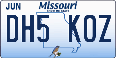 MO license plate DH5K0Z