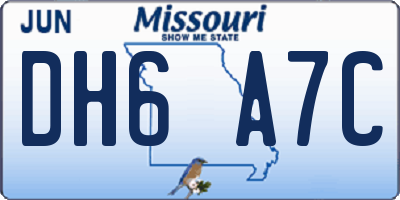 MO license plate DH6A7C