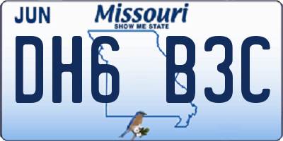 MO license plate DH6B3C