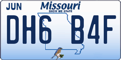MO license plate DH6B4F