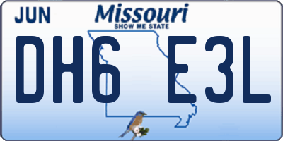 MO license plate DH6E3L
