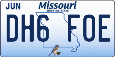MO license plate DH6F0E