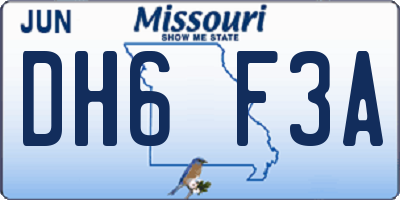 MO license plate DH6F3A