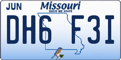 MO license plate DH6F3I