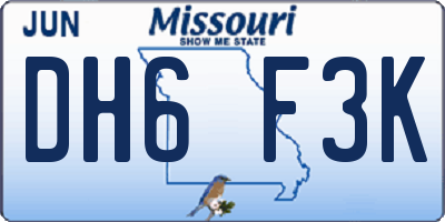 MO license plate DH6F3K