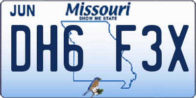 MO license plate DH6F3X