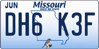 MO license plate DH6K3F