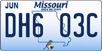 MO license plate DH6O3C