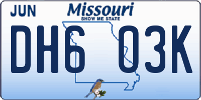 MO license plate DH6O3K