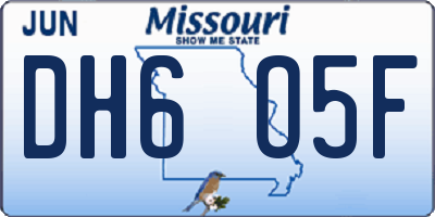 MO license plate DH6O5F