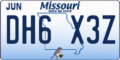 MO license plate DH6X3Z
