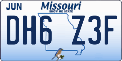MO license plate DH6Z3F